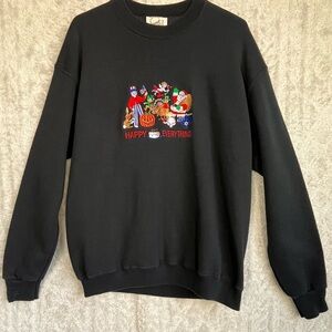 Peanut Butter & Jelly Black Embroidered All Holiday Celebration Sweatshirt Sz L